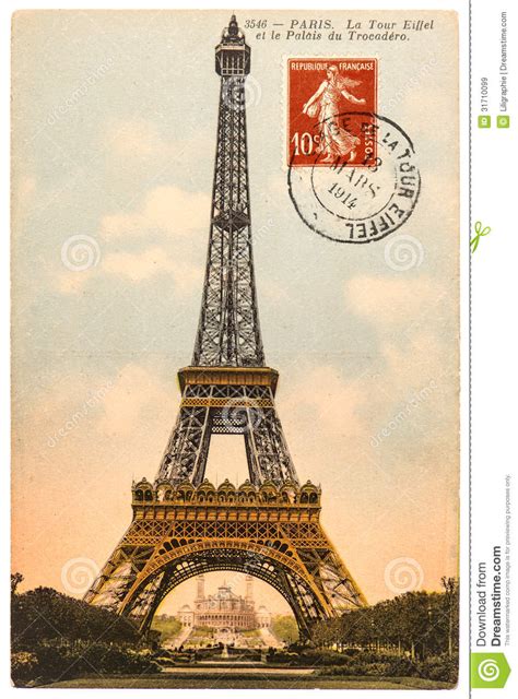 Weinlesepostkarte Mit Eiffelturm In Paris Redaktionelles Stockbild
