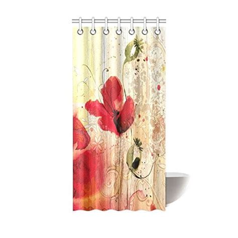 Mypop Poppy Shower Curtain Set Red Poppy Flower Beige Floral Fabric