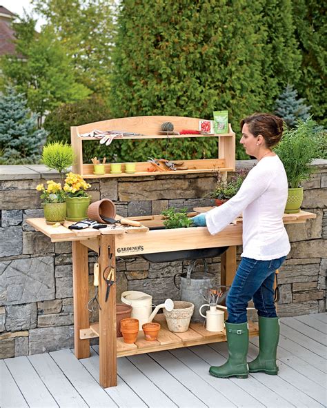 Versatile Cedar Potting Bench With Shelves For Seed Starting And More