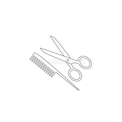 Flat Line Icon Scissors And Combs Isolated On White Background Beauty