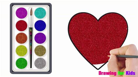 Glitter Heart Coloring And Drawing For Kids Easy Drawing For Kids