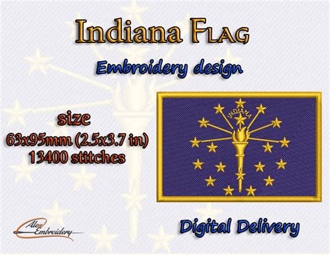 Indiana Flag Embroidery Design 8 Embroidery Formats Instant Etsy