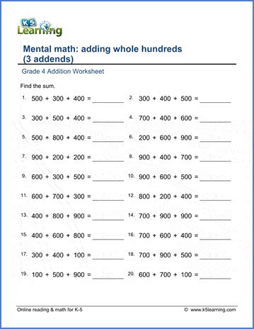 grade  math worksheets pages