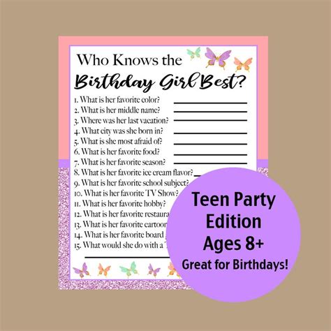 Who Knows The Birthday Girl Best Game Teen Birthday Games Etsy