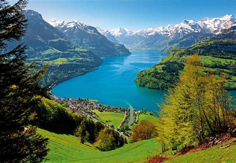 El Lago De Los Cuatro Cantones En Los Alpes