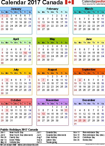 2017 Calendar Canada Templates Free Printable