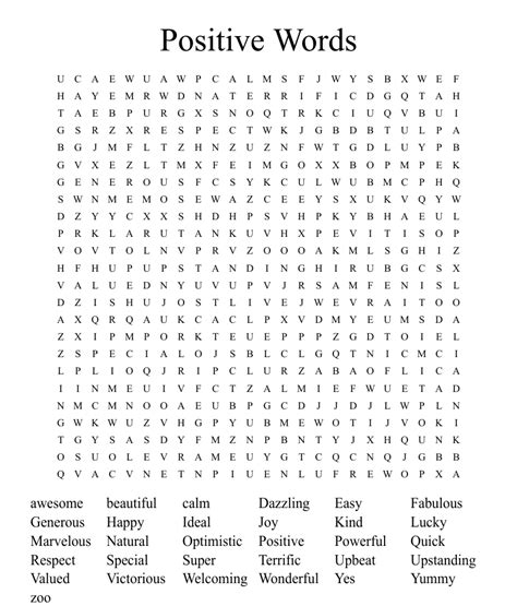 Positive Words Word Search Wordmint