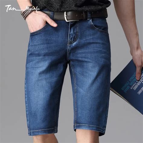 Tanliyinfu Premium Performance Mens Jeans Shorts 2017 New Summer Blue Knee Length Jeans Man