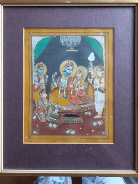 ORIGINAL ANTIQUE HAND Painted Water Color Paper Wedding Krishna Radha