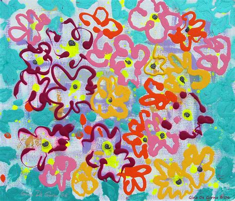 Happy Abstract Flowers Painting By Gina De Gorna