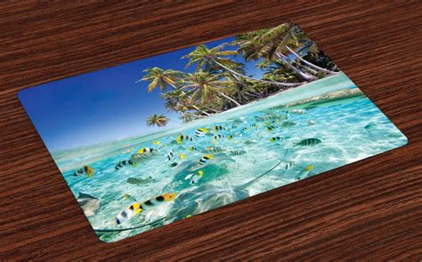 Tropical Placemats Set Of 4 Exotic Island Above And Underwater Picture
