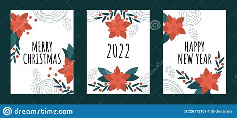 Merry Christmas And New Year Greeting Cards Set Stock Vector