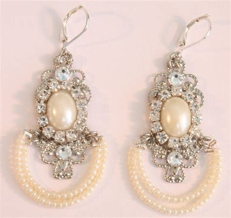 Bridal Earrings Chandelier Rhinestones Bride Pearl Earrings Etsy
