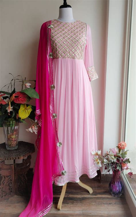 Buy Pastel Pink Pearl Work Anarkali Online At Labelkanupriya Indian