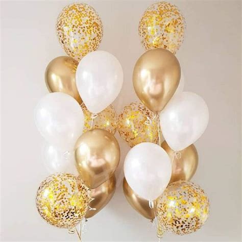 Metallic White And Gold Balloon Gold Confetti Balloons 12