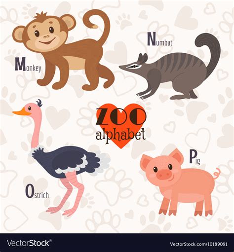 Zoo Alphabet With Funny Animals M N O P Letters Vector Image