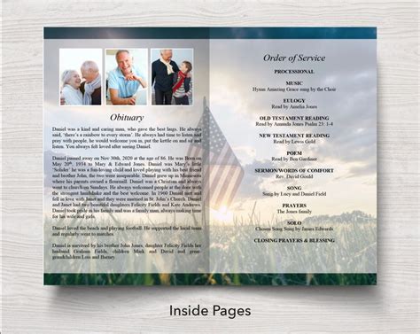 Military Funeral Program Template American Flag Funeral Etsy