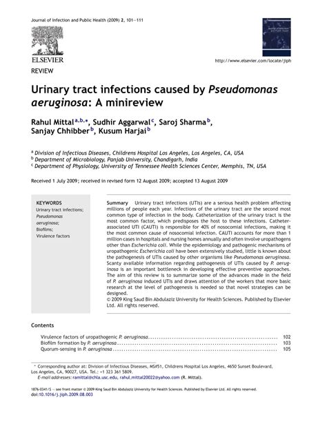 Pdf Urinary Tract Infections Caused By Pseudomonas Aeruginosa A