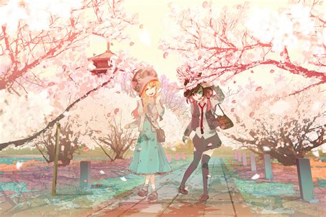 2girls Cherry Blossoms Flowers Maribel Han Petals Shinta Hmmuk Touhou