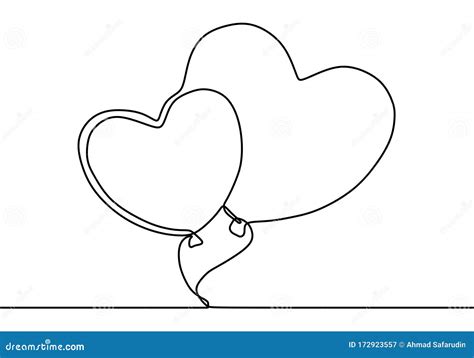 Heart Balloon One Line Drawing Couple Balloons Continuous Single Hand