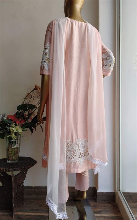 Peach Blush Cutwork Kurta Set Tunic Designs Kurta Designs Women