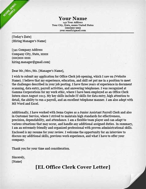 Office Clerk Cover Letter Template Online Cover Letter Library