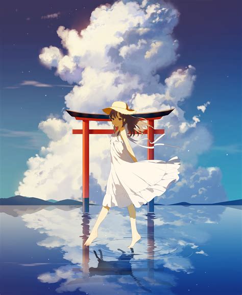 477001 4k Dress Sun Dress Landscape Clouds Anime Sky Hat Rare