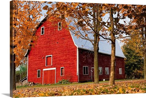 Vermont Red Barn In Autumn Scene Wall Art Canvas Prints Framed