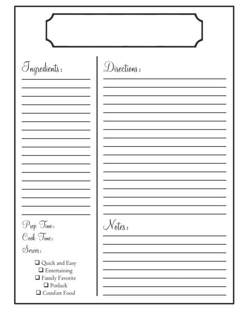 Printable Free Full Page Recipe Templates For Word