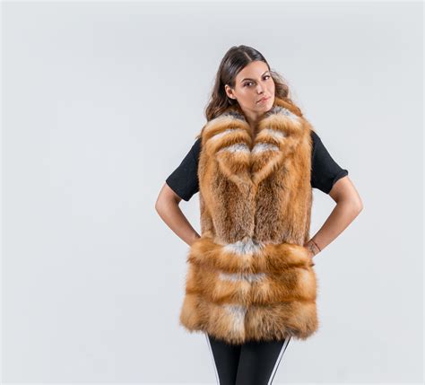 red fox fur vest with wide collar 100 real fur coats and accessories