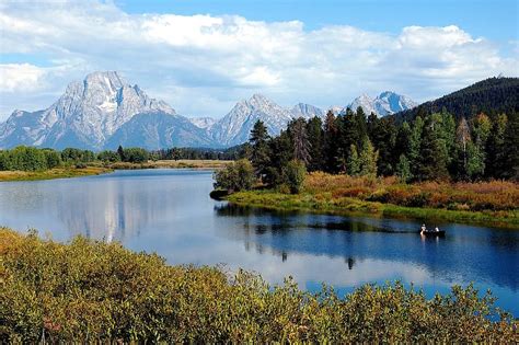 Teton Mountains Wyoming Trees Forest Woods River Water Sky
