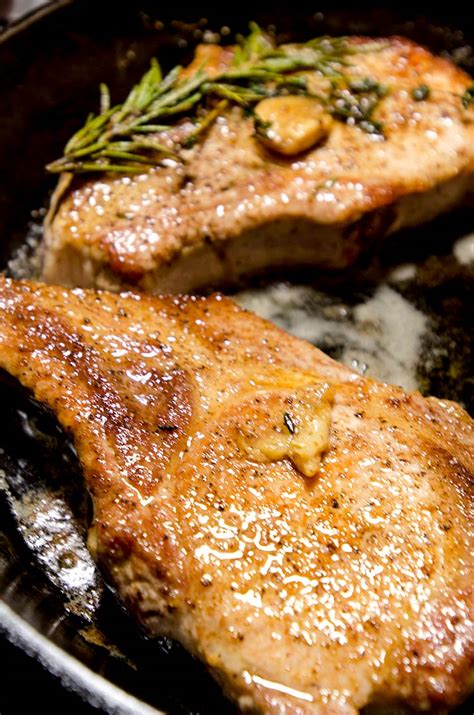 One of the best pork chop recipes is pork chops on skillet with garlic butter and thyme. Perfect Pan Seared Pork Chops | I'd Rather Be A Chef