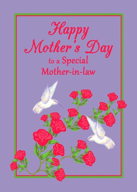 Mother In Law Mother S Day White Hummingbirds And Pink Roses Card