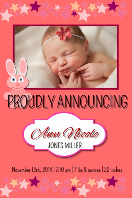 Baby Girl Announcement Template Postermywall