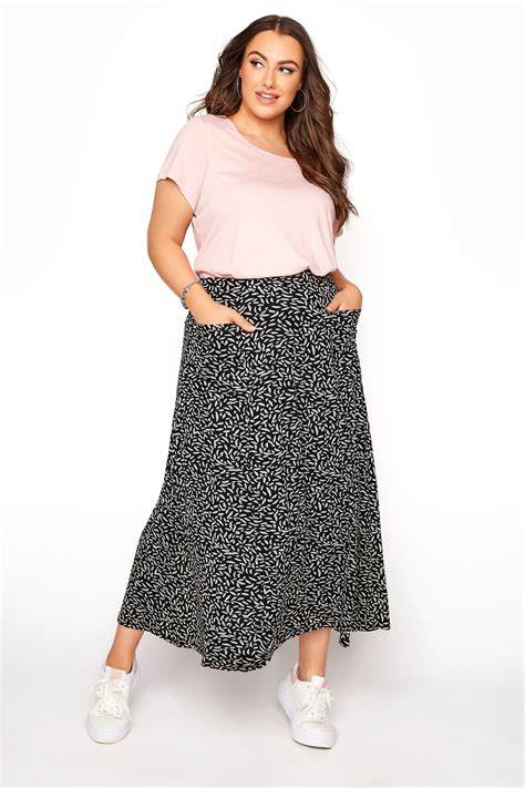 Black Printed Maxi Skirt Yours Clothing
