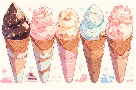 Premium Ai Image Ice Cream In A Waffle Cone Cute Color Anime Style