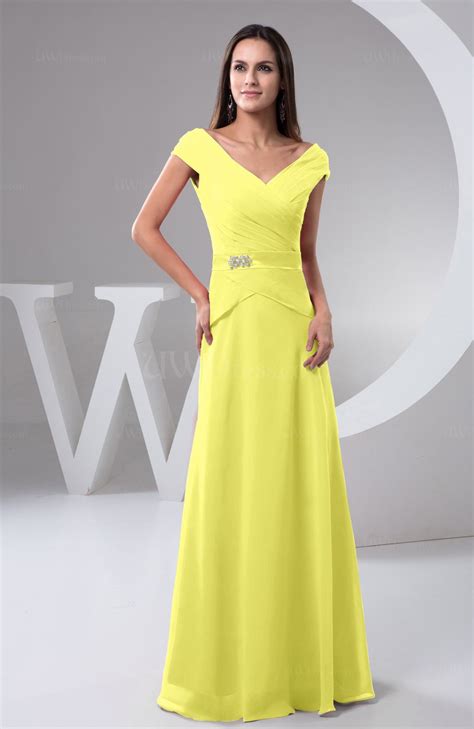 Pale Yellow Chiffon Bridesmaid Dress With Sleeves Short Sleeve Outdoor