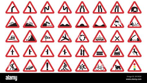 Set Warning Road Signs Stock Vector Image And Art Alamy