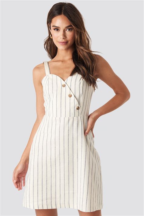 Striped Linen Blend Mini Dress White Na