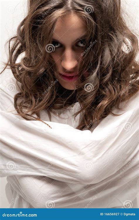 Young Insane Woman With Straitjacket Looking Stock Image Image Of