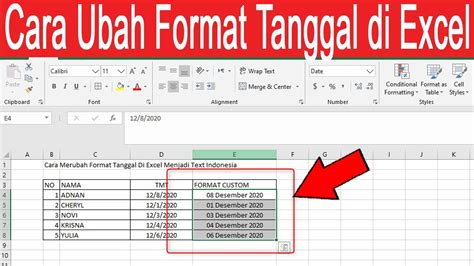 Cara Merubah Format Tanggal Di Excel Menjadi Text Indonesia Youtube