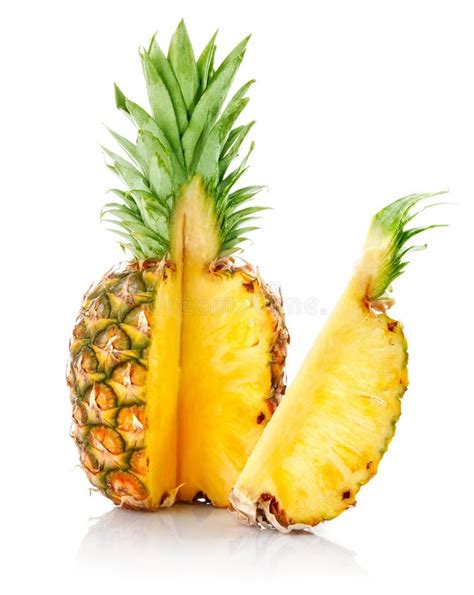 Fresh Pineapple With Cut And Green Leaves Stock Photo Image Of Fruit