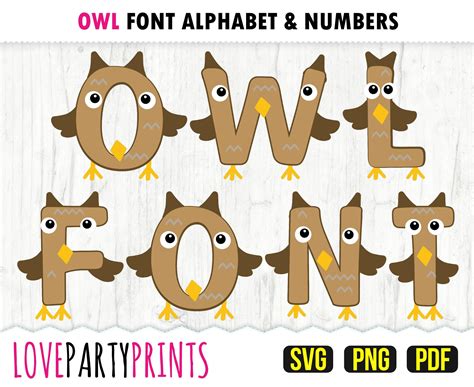 Owl Font Svg Png And Pdf Files Owl Alphabet Owl Numbers Etsy Uk