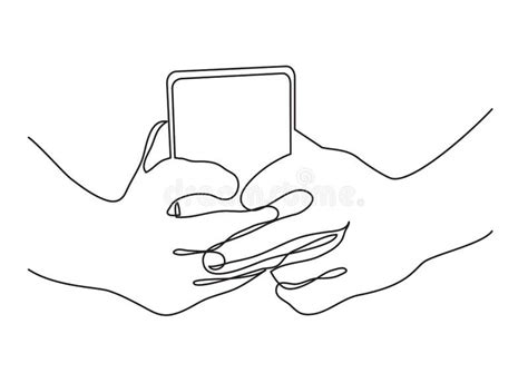 Continuous Line Drawing Of Hands Holding Smartphone Stock Vector