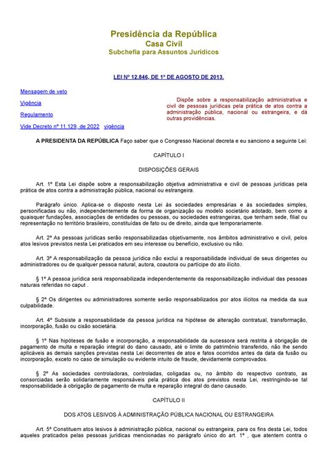 L12846 Lei Para Concurso Presidência Da República Casa Civil Subchefia Para Assuntos