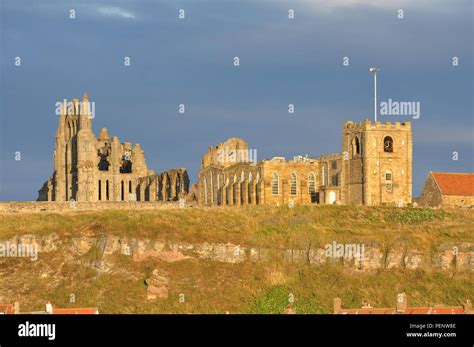 Church Of St Mary And Whitby Abbey North Yorkshire Uk Stock Photo Alamy