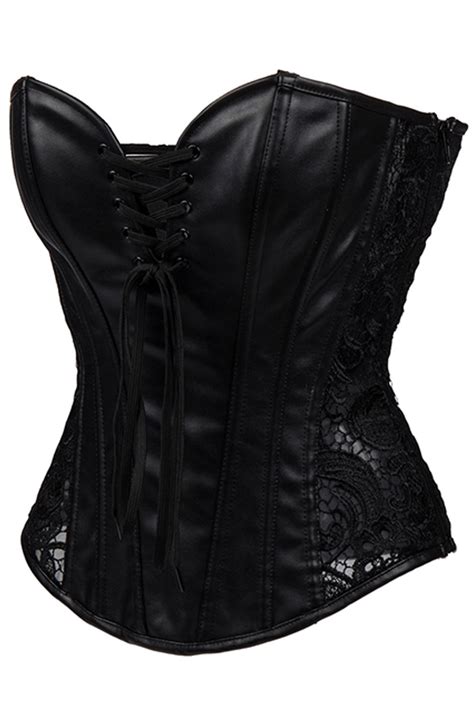 Atomic Punk Faux Leather Lace Overbust Corset Leather And Lace Dark Edgy Fashion Underbust