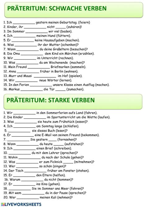 Präteritum Interactive Worksheet Learn German German Grammar Study