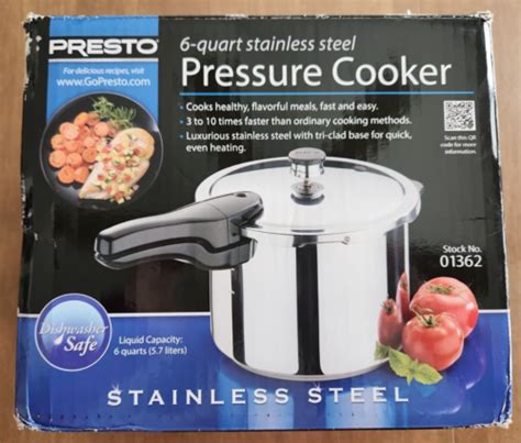 Presto 01362 6 Quart Stainless Steel Pressure Cooker 57 Liters Pot