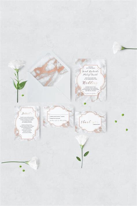 Modern Rose Gold Wedding Invitation Suite Printable Marble Etsy